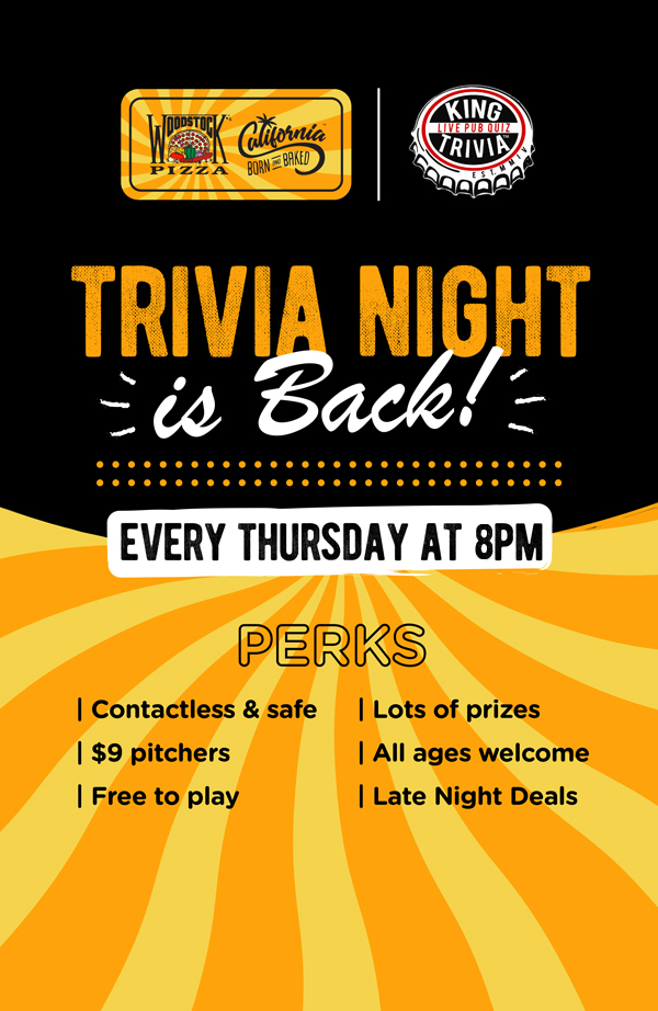 Trivia Night is back! Every Thursday at 8pm