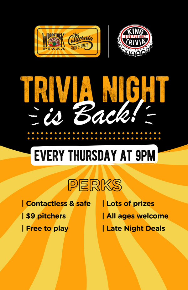 Trivia Night is back! Every Thursday at 9pm